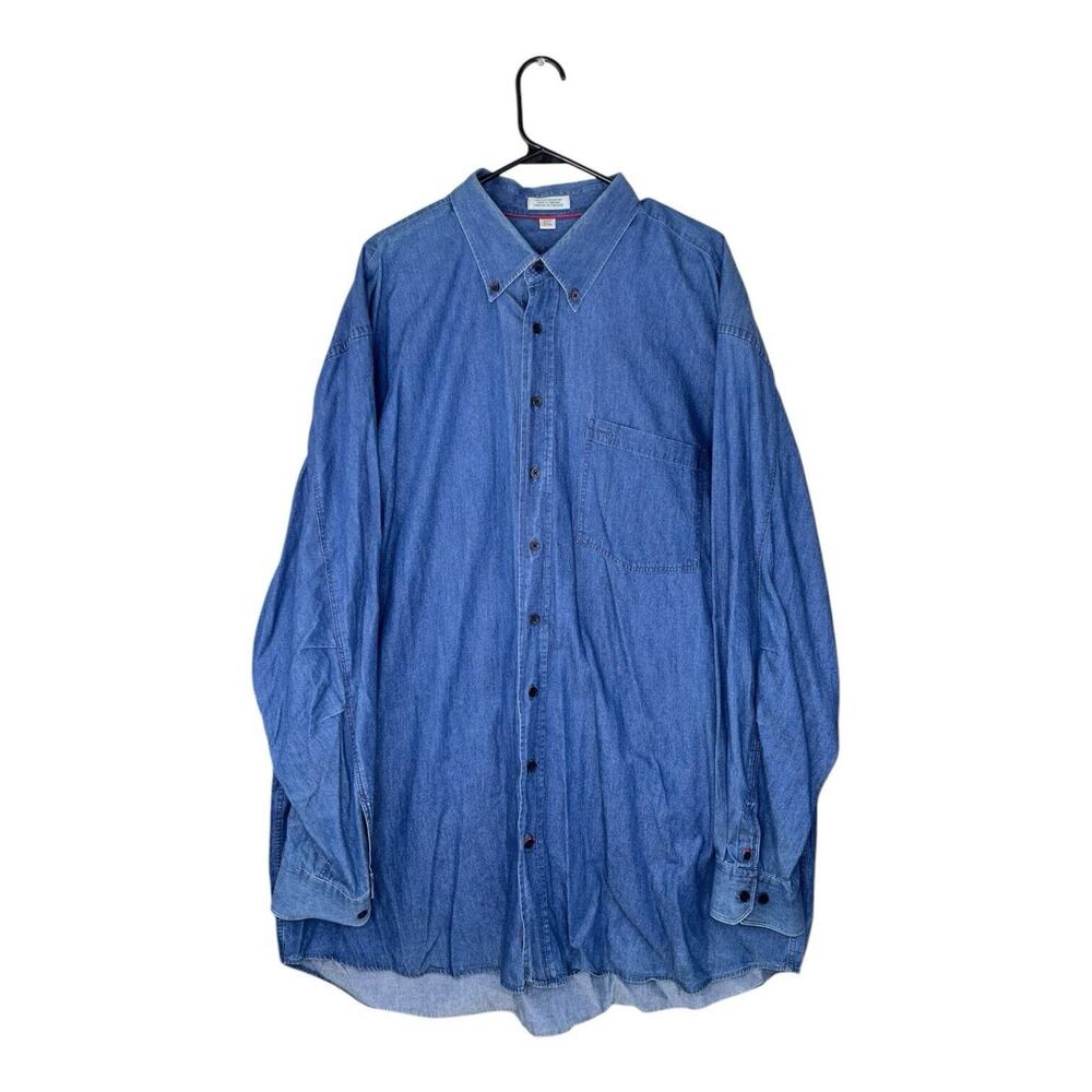 Cutter & Buck Vintage Twill Mens 2XL Tall Long Sleeve Button Down Denim Blue EUC